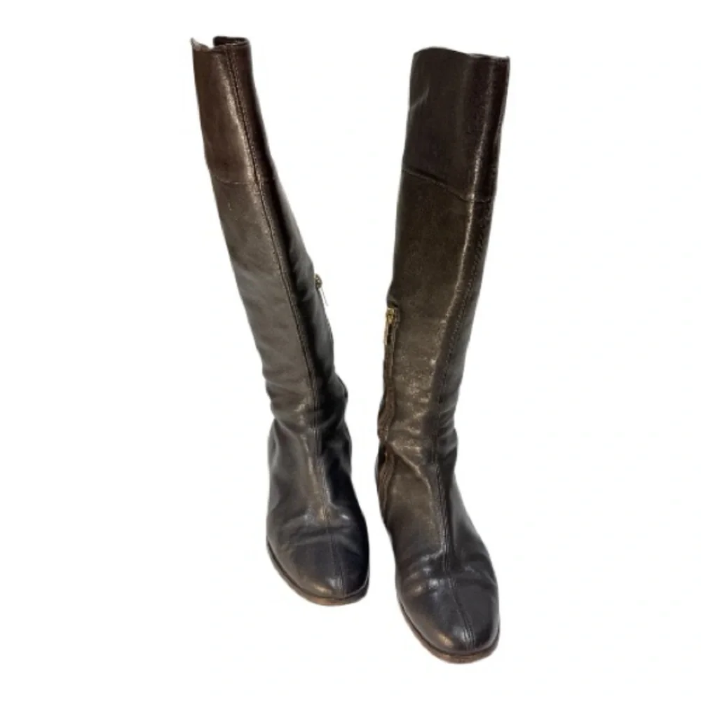 Jimmy Choo Black Leather Flat Over-The-Knee Boots - Size 37.5